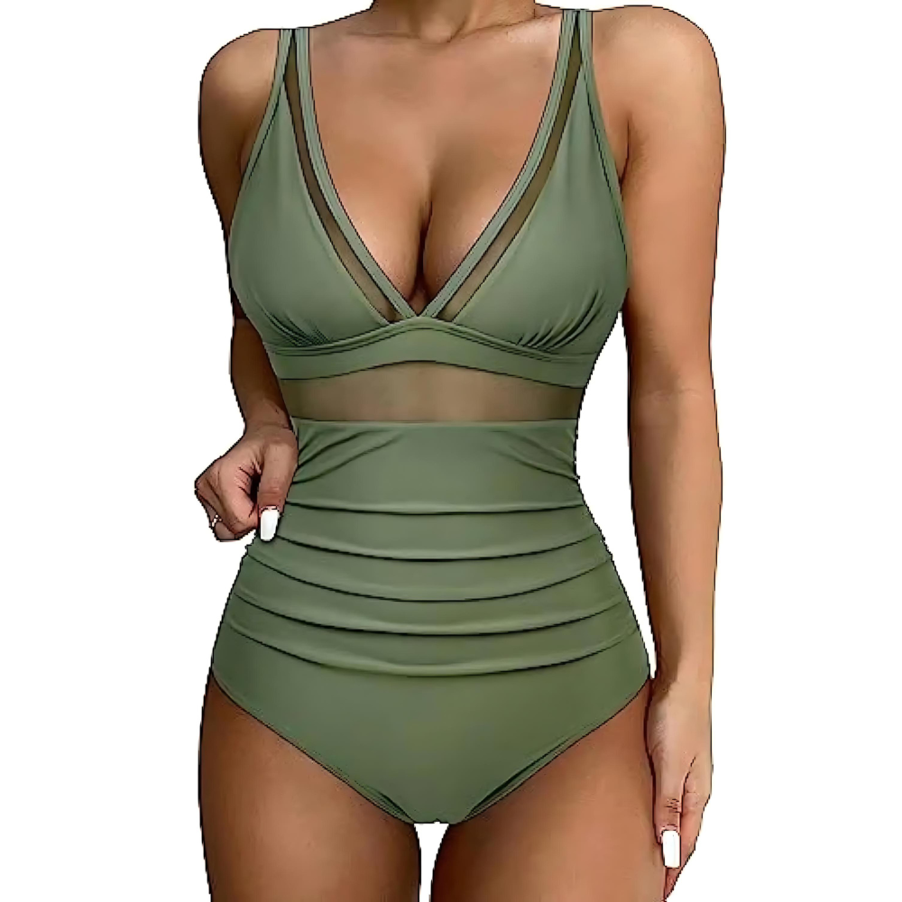 Damen Badeanzug – Figurformend – Mesh-Einsätze – Hoher Beinausschnitt – Breite Träger