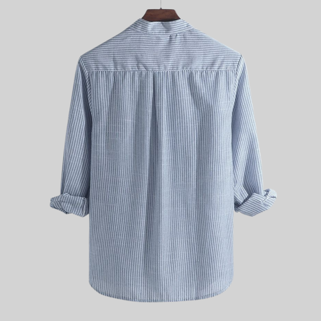 Herren Kurta – Relaxed Fit – Atmungsaktive Mischung – Gestreift – Langarm – Halbknopf
