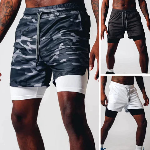 Herren Fitness Shorts – Doppellagig – Atmungsaktive Stretch-Funktion – Mittellang