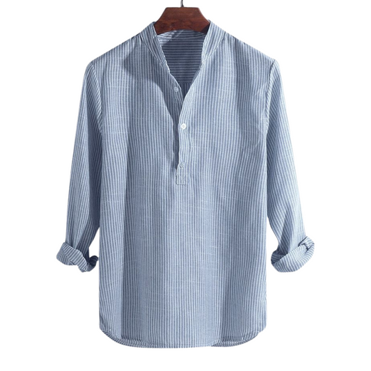 Herren Kurta – Relaxed Fit – Atmungsaktive Mischung – Gestreift – Langarm – Halbknopf