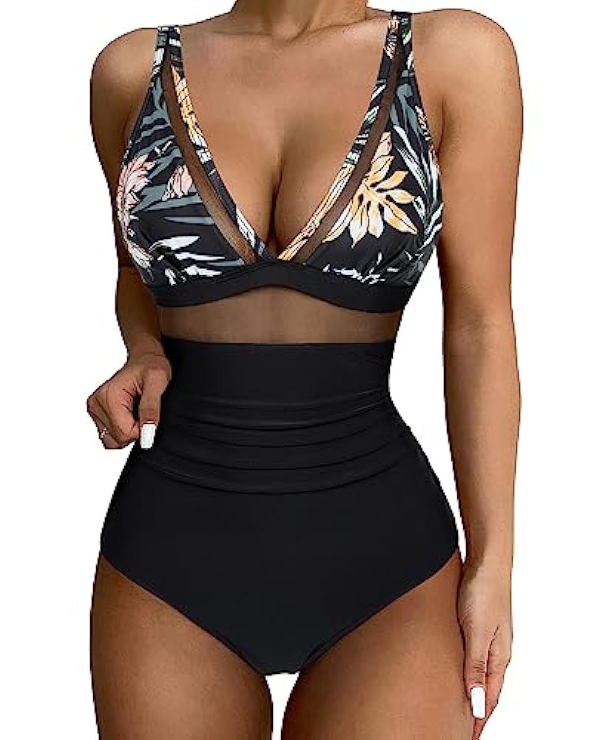 Damen Badeanzug – Figurbetont – Atmungsaktives Material – Mesh – Hoher Beinausschnitt