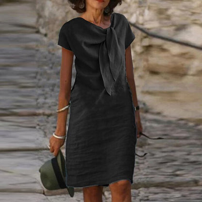 Damen Abendkleid – Relaxed Fit – Mini Länge – Kurzarm – Statement Schleife
