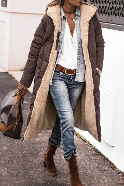 Damen Mantel – Oversize Passform – Gesteppt Gepolstert – Flauschiges Innenfutter