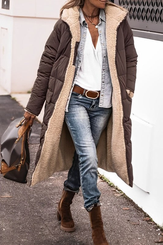 Damen Mantel – Oversize Passform – Gesteppt Gepolstert – Flauschiges Innenfutter