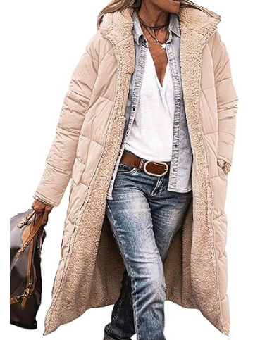 Damen Mantel – Oversize Passform – Gesteppt Gepolstert – Flauschiges Innenfutter