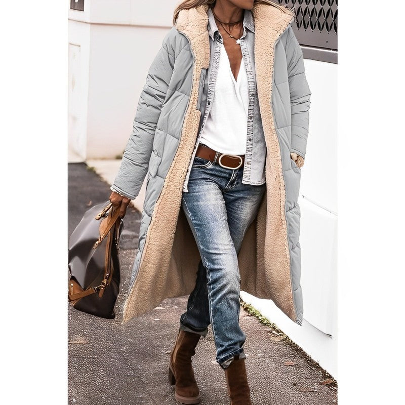 Damen Mantel – Oversize Passform – Gesteppt Gepolstert – Flauschiges Innenfutter