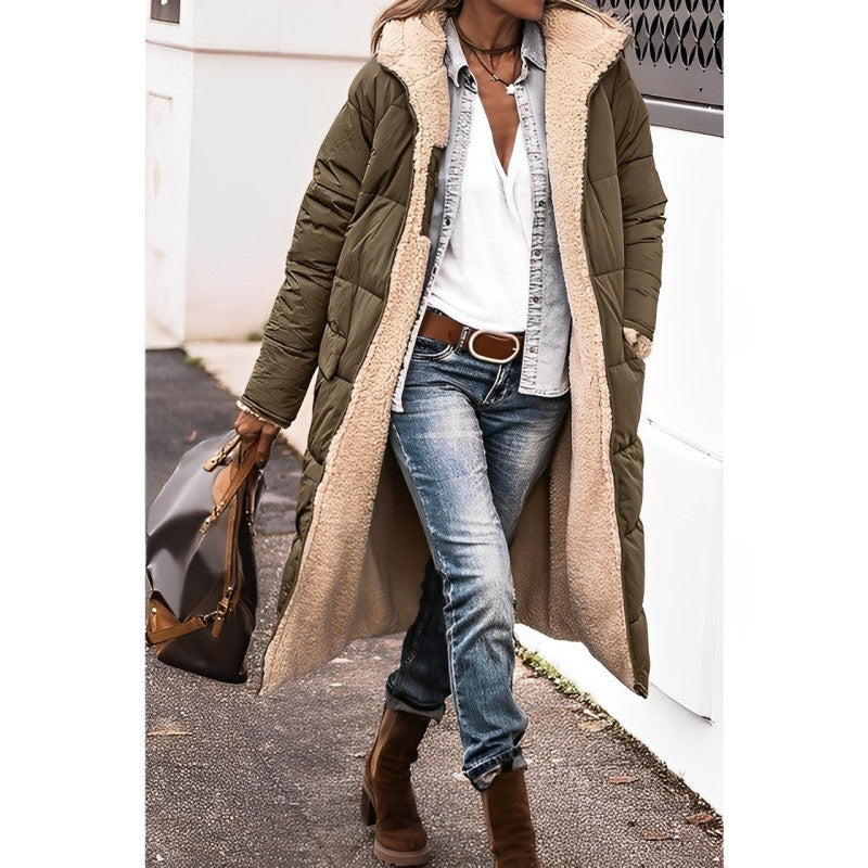 Damen Mantel – Oversize Passform – Gesteppt Gepolstert – Flauschiges Innenfutter