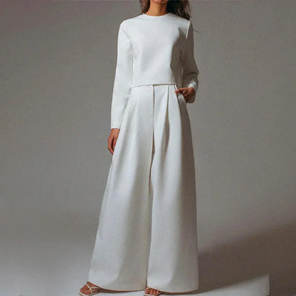 Women’s Two-Piece Palazzo Set – Relaxed Fit – Soft Drape Top – Wide-Leg Trousers