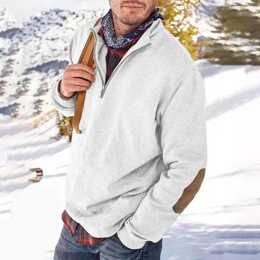 Herren Pullover – Relaxed Fit – Half-Zip – Soft Knit – Ellbogenpatches