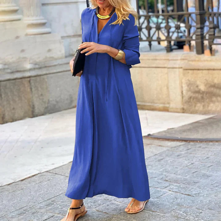 Damen Maxikleid – Lockere Passform – Langarm – Natürliche Fasern – Elegant Schlicht