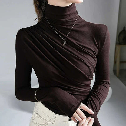 Damen Rollkragen Oberteil – Figurbetont – Stretch – Raffung – Langarm Eleganz