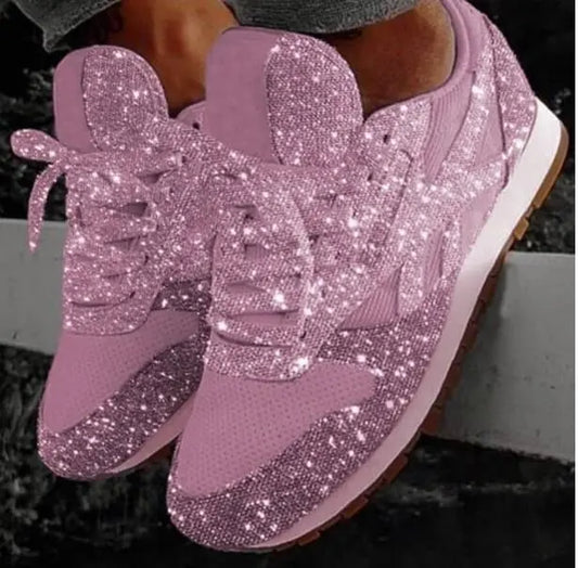 Damen Sneaker – Glitzer Effekt – Bequeme Passform – Schnürung – Alltagstauglich