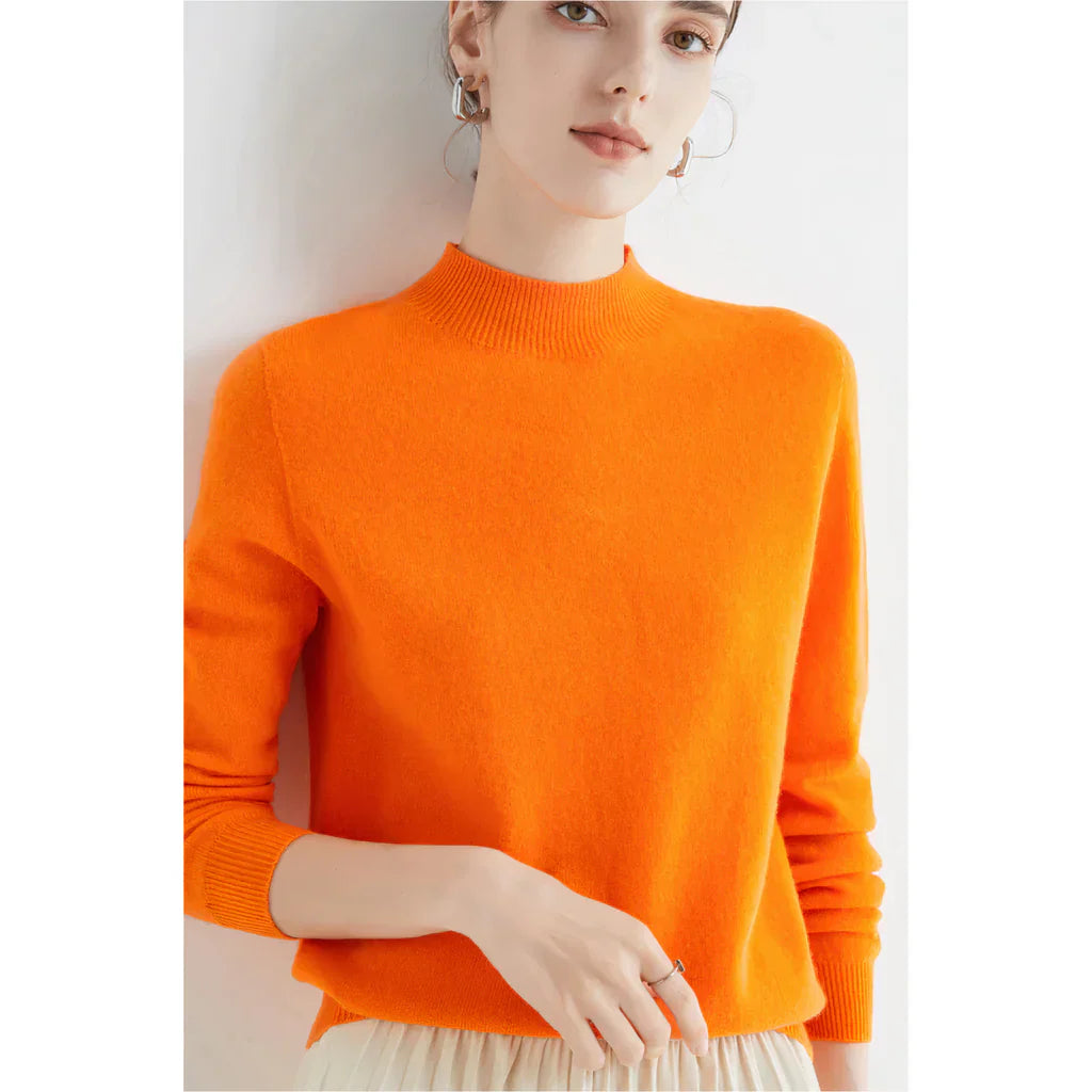 Damen Pullover Sweater – Wollstrick – Lockerer Schnitt – Rippkragen – Langarm