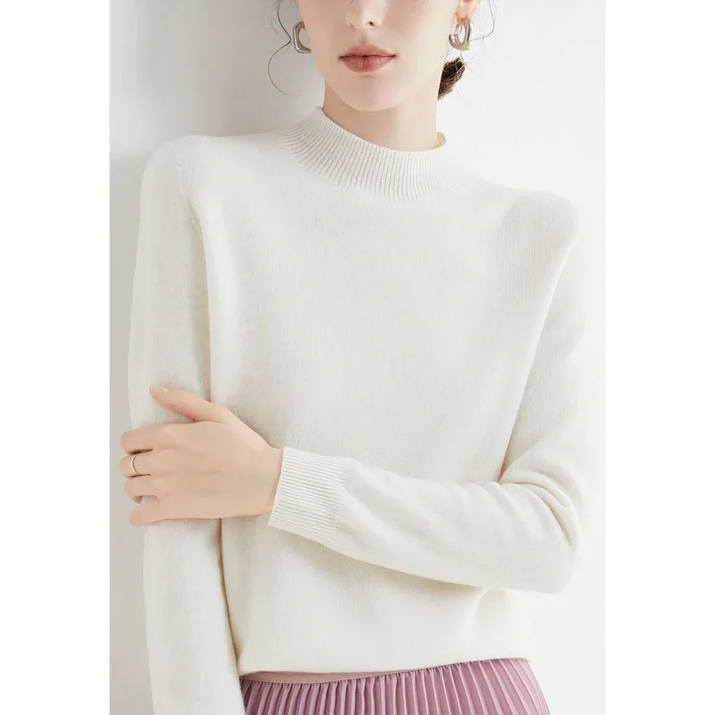 Damen Pullover Sweater – Wollstrick – Lockerer Schnitt – Rippkragen – Langarm