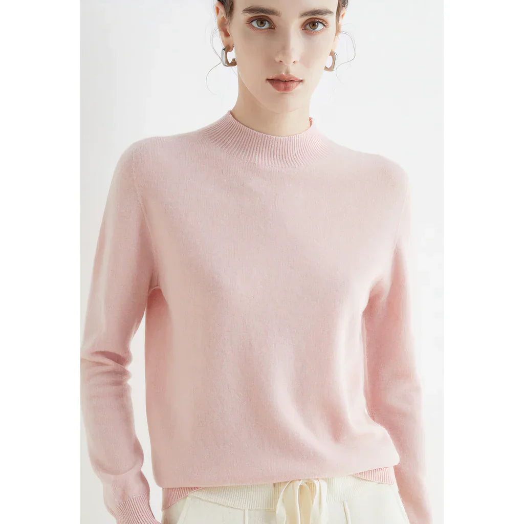 Damen Pullover Sweater – Wollstrick – Lockerer Schnitt – Rippkragen – Langarm