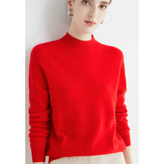 Damen Pullover Sweater – Wollstrick – Lockerer Schnitt – Rippkragen – Langarm