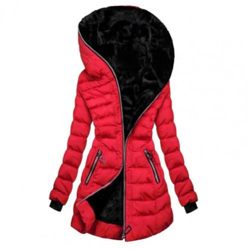 Damen Pufferjacke – Regular Fit – Wasserabweisend – Kapuze – Asymmetrischer Reißverschluss