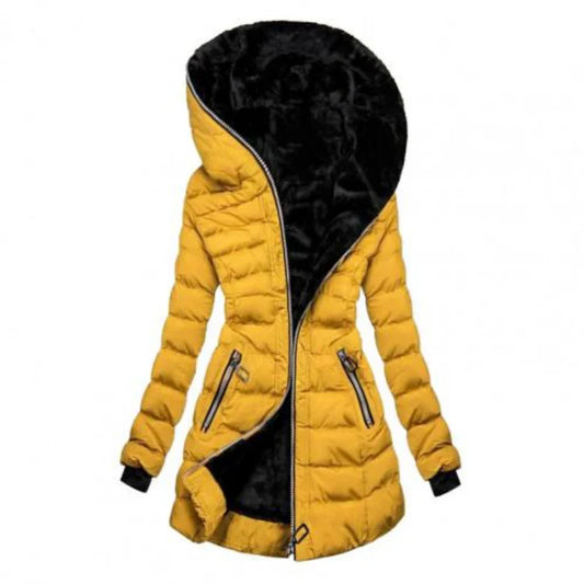 Damen Pufferjacke – Regular Fit – Wasserabweisend – Kapuze – Asymmetrischer Reißverschluss