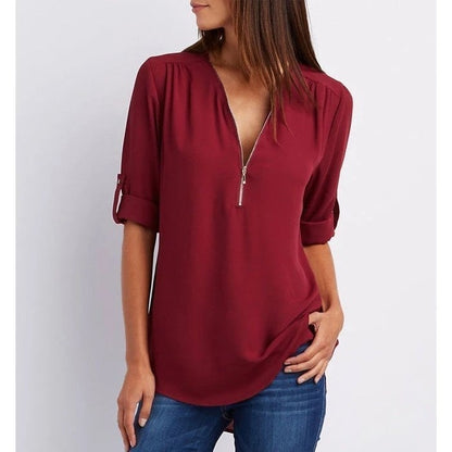 Damen Bluse – Lockerer Schnitt – Atmungsaktives Material – Half-Zip – 3/4 Ärmel