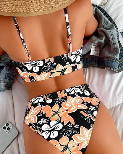 Damen Bikini Set – High Waist – Tanktop Stil – Florales Muster – Atmungsaktive Mischung