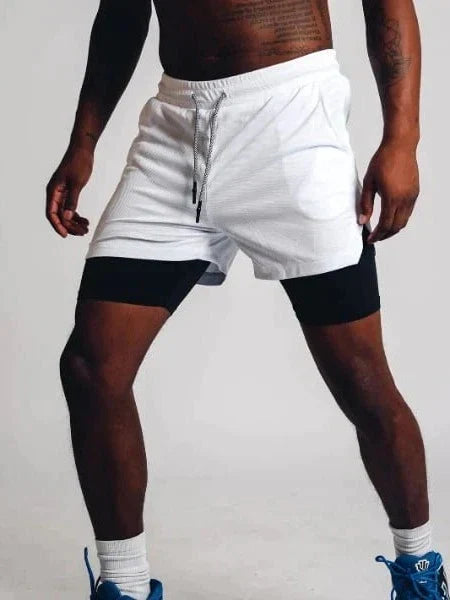 Herren Fitness Shorts – Doppellagig – Atmungsaktive Stretch-Funktion – Mittellang