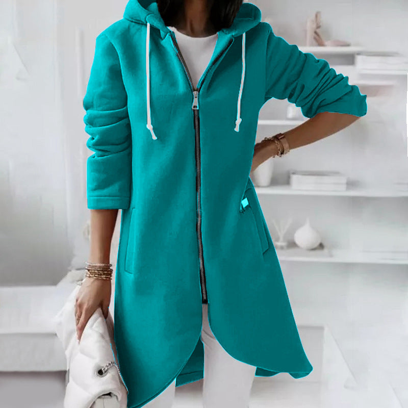 Damen Kapuzenjacke – Lockerer Schnitt – Baumwollmix – Reißverschluss – Mittellang