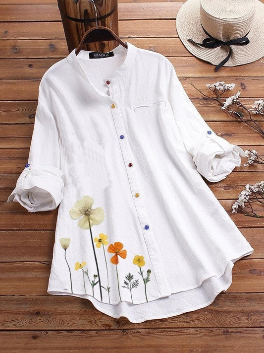 Damen Langarmshirt – Lockerer Schnitt – Florales Detail – Atmungsaktive Qualität