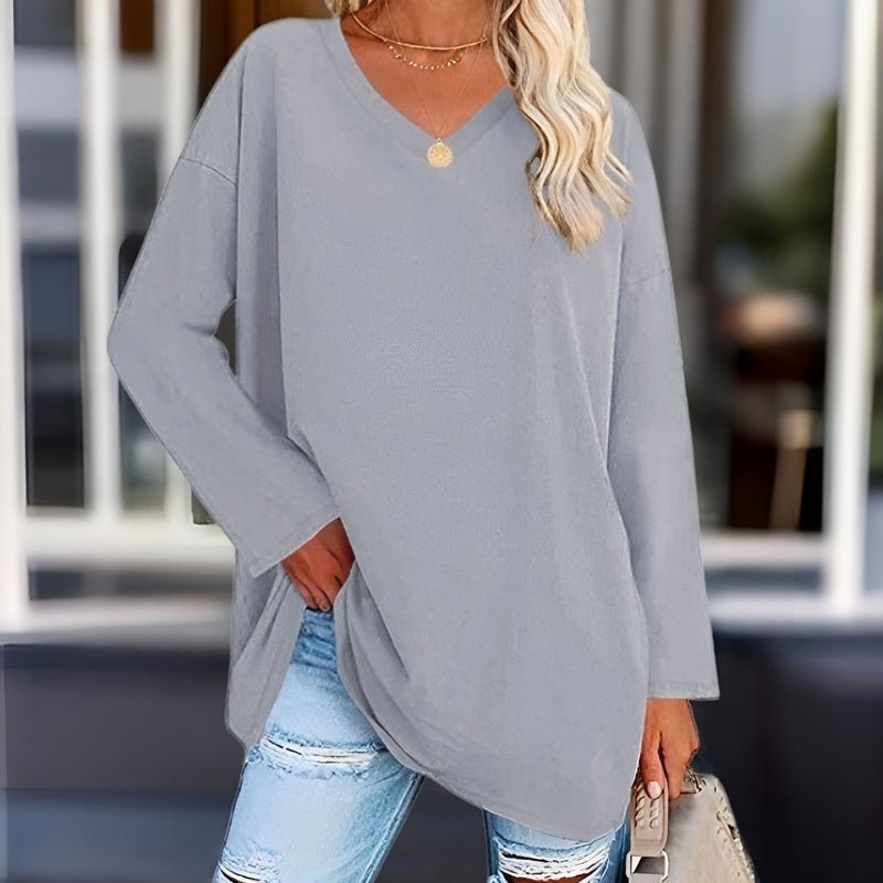Damen Langarmshirt – Oversize Passform – V-Ausschnitt – Weiches atmungsaktives Gewebe