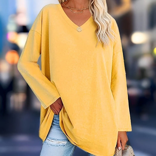 Damen Langarmshirt – Oversize Passform – V-Ausschnitt – Weiches atmungsaktives Gewebe