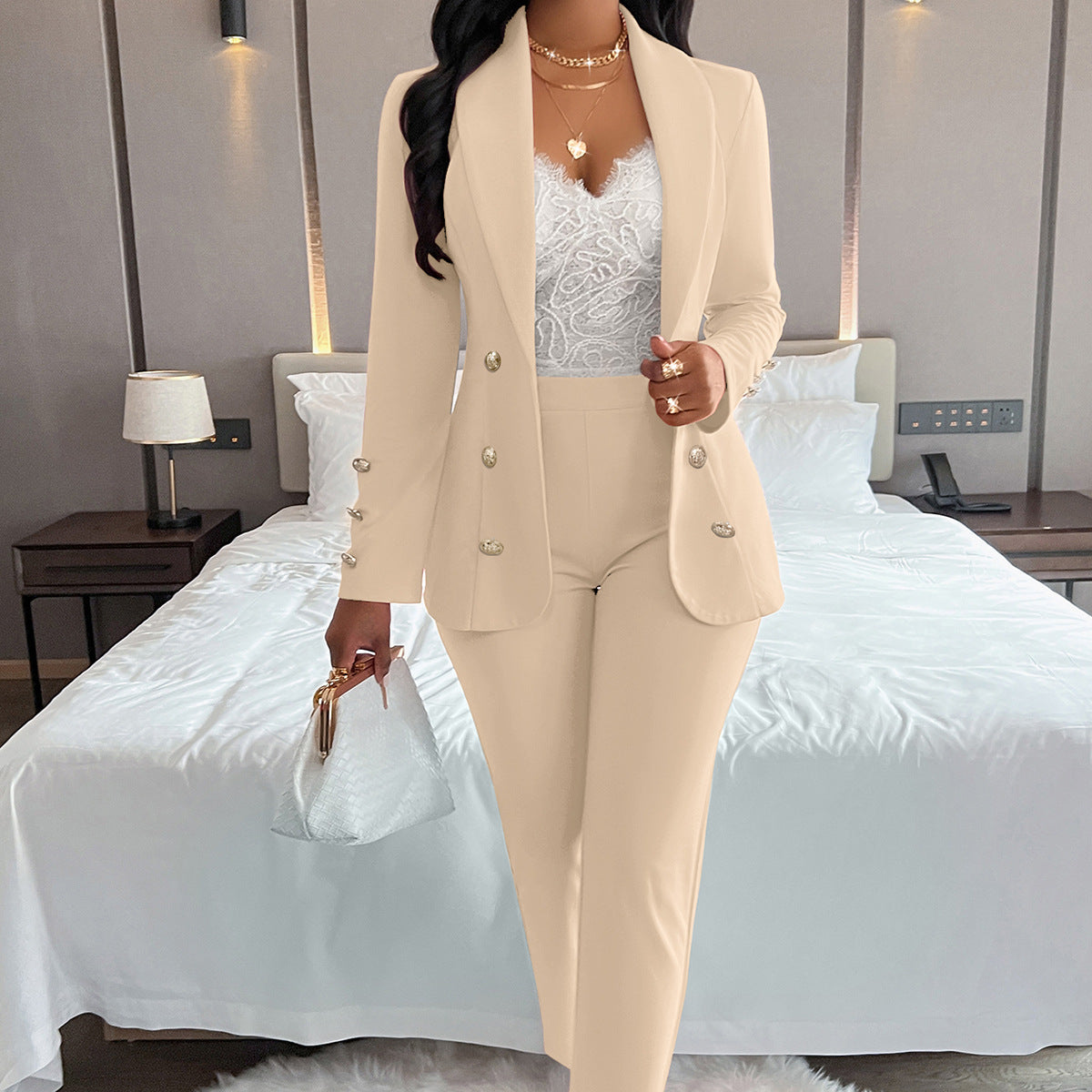 Damen Anzug Set – Taillierter Schnitt – Doppelreihig – Business Look – Hoher Bund