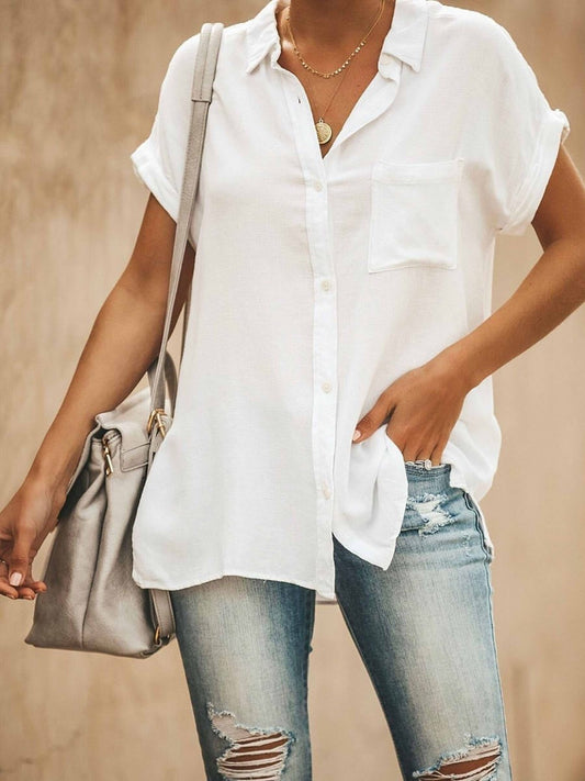 Damen Bluse – Lockerer Schnitt – Atmungsaktive Naturfaser – Kurzarm Freizeitlook