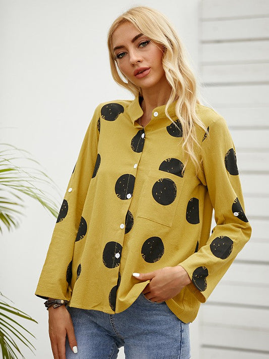 Damen Bluse – Relaxed Fit – Weicher Stehkragen – Polka Dots – Atmungsaktive Qualität