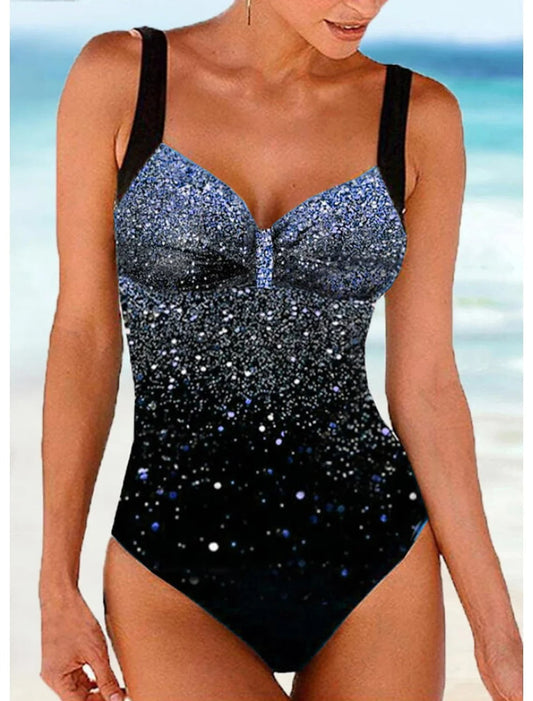 Damen Badeanzug – Formender Schnitt – Eingearbeitetes Top – Glitzerndes Farbverlauf-Design