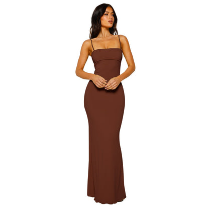 Damen Maxikleid – Bodycon Schnitt – Rückenfrei – Elegant mit Dünnen Trägern