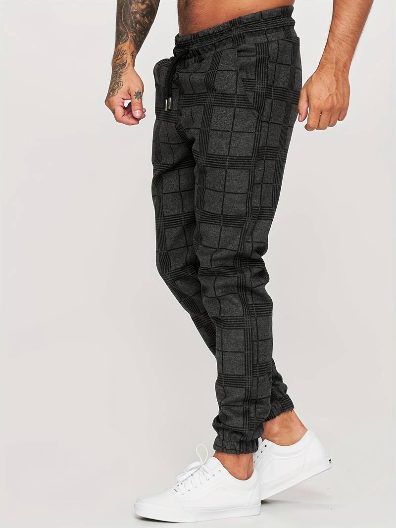 Herren Sweatpants – Slim Fit – Plaidmuster – Elastischer Bund – Atmungsaktives Gewebe