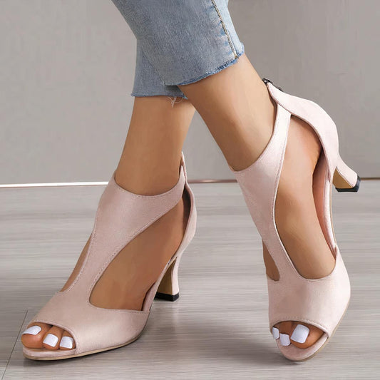 Damen Sandaletten – Mittelhoher Absatz – Offene Spitze – Elegantes Design