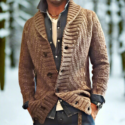 Herren Strickjacke – Weicher Strick – Lockerer Schnitt – Schalkragen – Knopfverschluss