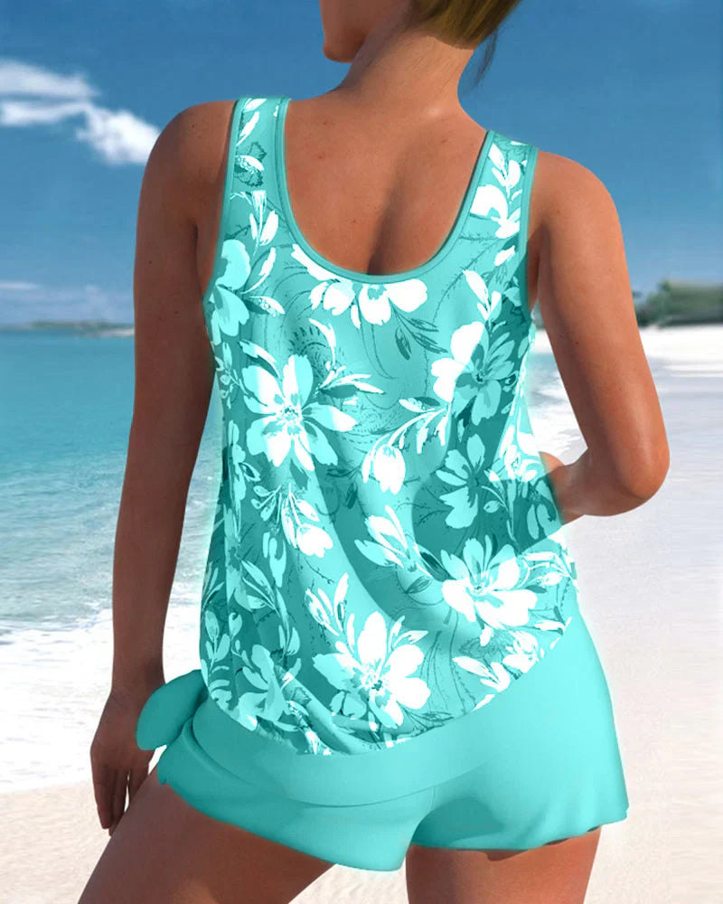 Damen Tankini Set – Flowy Top – Mid-Thigh Shorts – Atmungsaktives Material