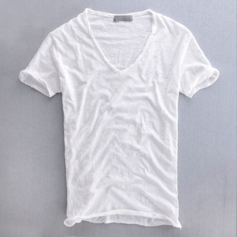 Herren T-Shirt – V-Ausschnitt – Natürliche Fasern – Weicher Strick – Standard Fit – Kurzarm