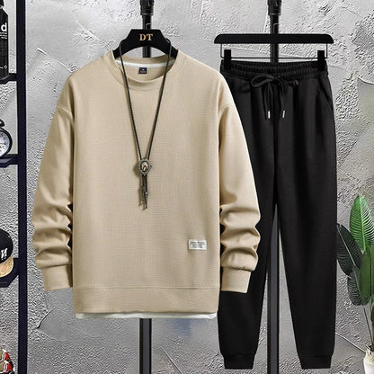 Herren Jogginganzug – Lockerer Schnitt – Baumwollmix – Rippbündchen – Kordelzug