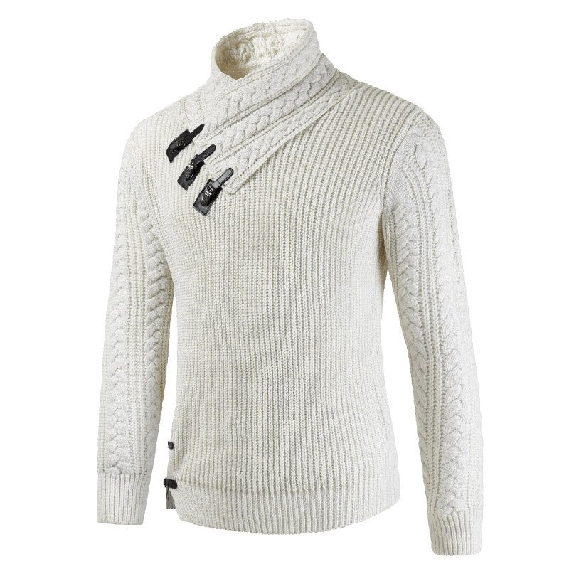 Herren Pullover – Fitted Schnitt – Asymmetrischer Kragen – Schnallen – Wollmix