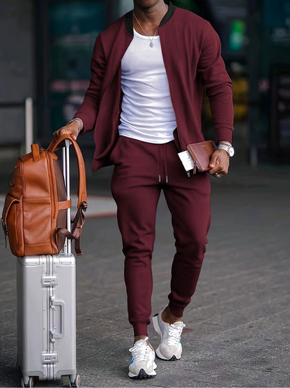 Herren Trainingsanzug Set – Slim Fit – Soft Knit – Reißverschlussjacke – Tapered Jogger