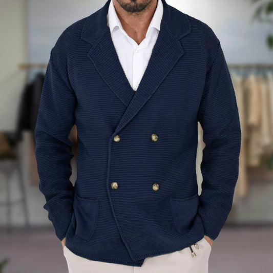 Herren Strickjacke – Regular Fit – Doppelreihig – Blazer-Revers – Soft Knit