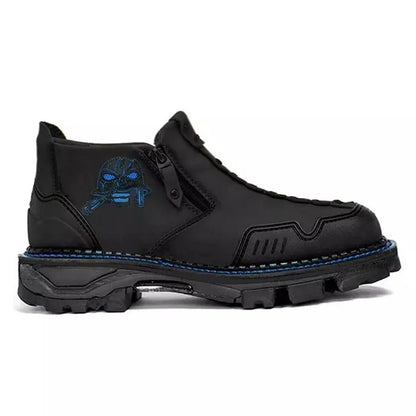 Herren Ankle Boots – Strukturierte Passform – Seitlicher Reißverschluss – Robuste Sohle – Grafisches Detail