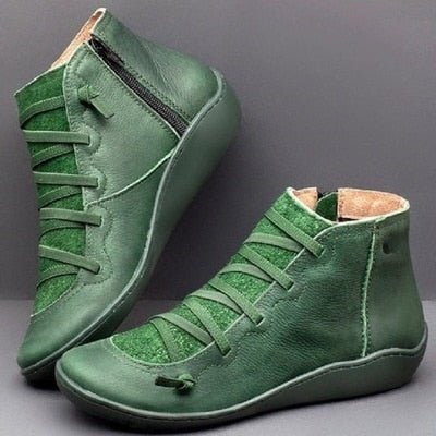 Damen Stiefeletten – Glänzendes Finish – Schnürung – Reißverschluss – Strukturiertes Design