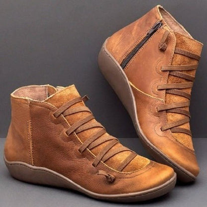 Damen Stiefeletten – Glänzendes Finish – Schnürung – Reißverschluss – Strukturiertes Design