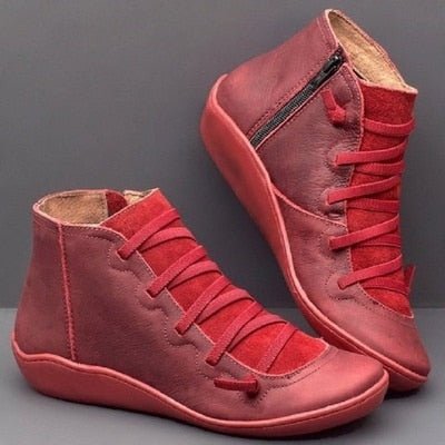 Damen Stiefeletten – Glänzendes Finish – Schnürung – Reißverschluss – Strukturiertes Design