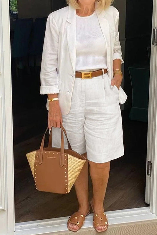 Damen Blazer-Shorts-Set – Relaxed Fit – Atmungsaktive Naturfasern – Knie-Länge Tailored