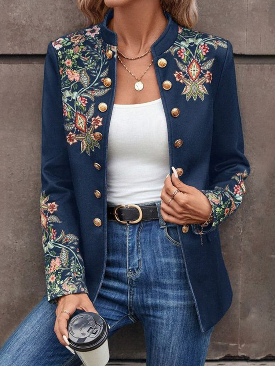 Damen Jacke – Taillierter Schnitt – Luxus Stoff – Bestickte Details – Knopfverschluss