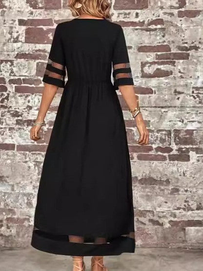 Damen Maxikleid – Lockere Passform – Luftiges Design – Mesh-Details – Kurzarm